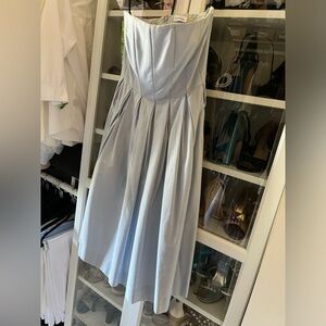 Calvin Klein strapless light blue pleaded dress
